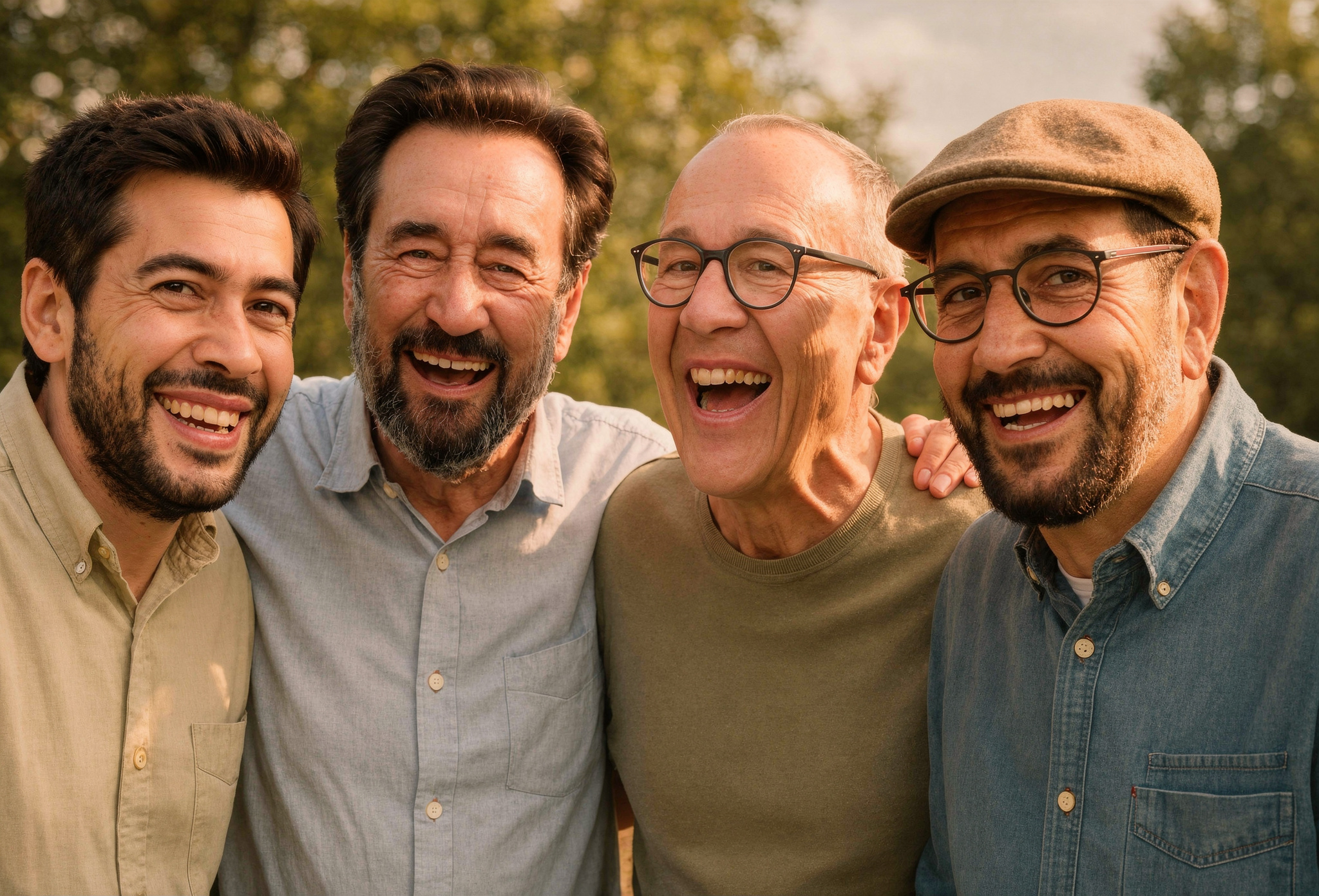 Golfers laughing at the clubhouse
